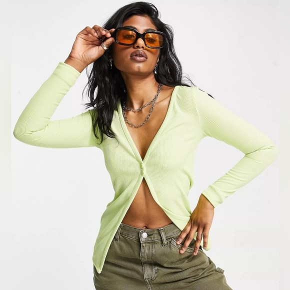 3/$30 🍂 ASOS DESIGN Skinny Longline Cardigan Rib Green - Picture 1 of 9